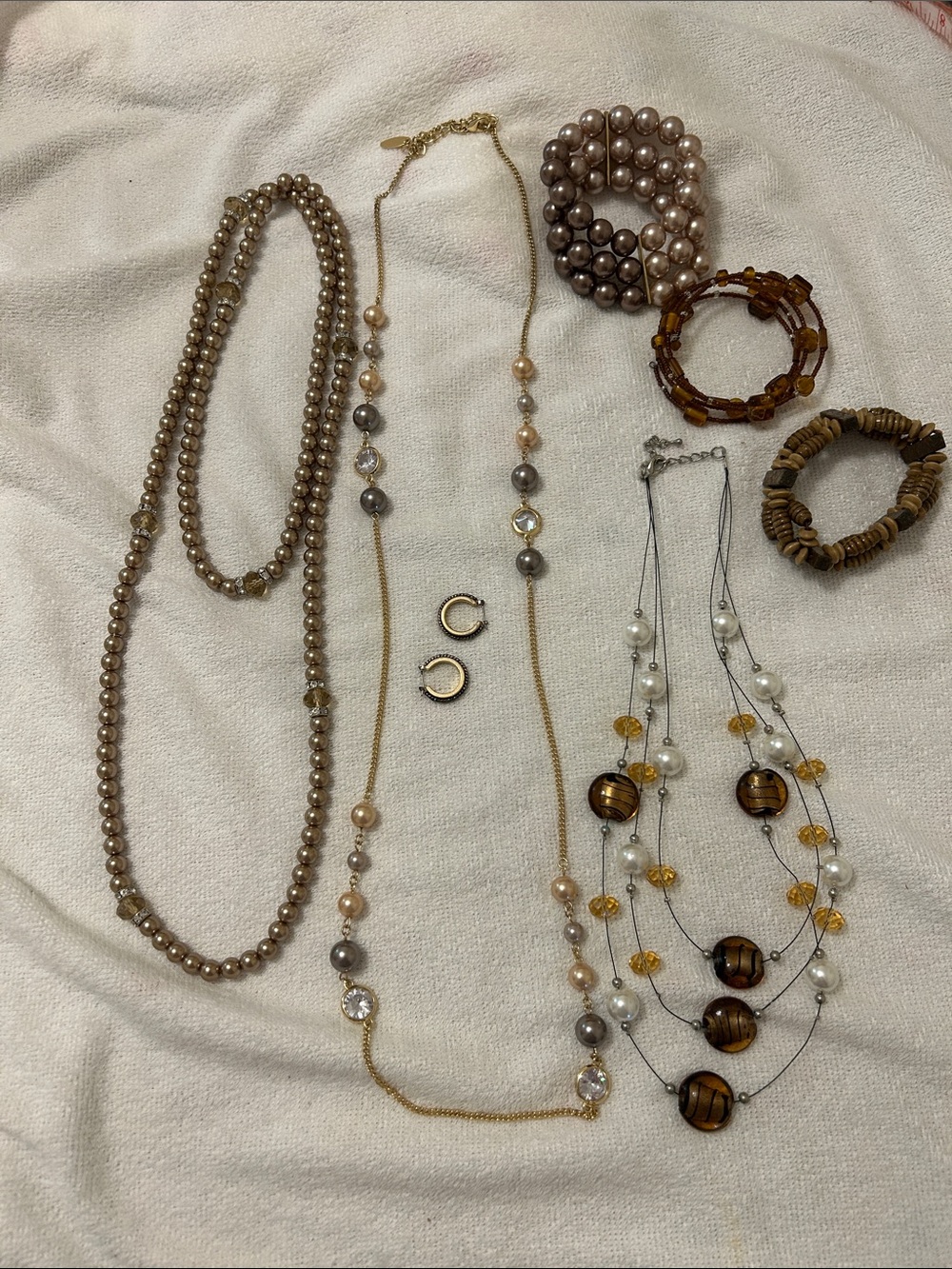 Gold and Pearl Multi-Strand Necklace Set - Women Jewelry